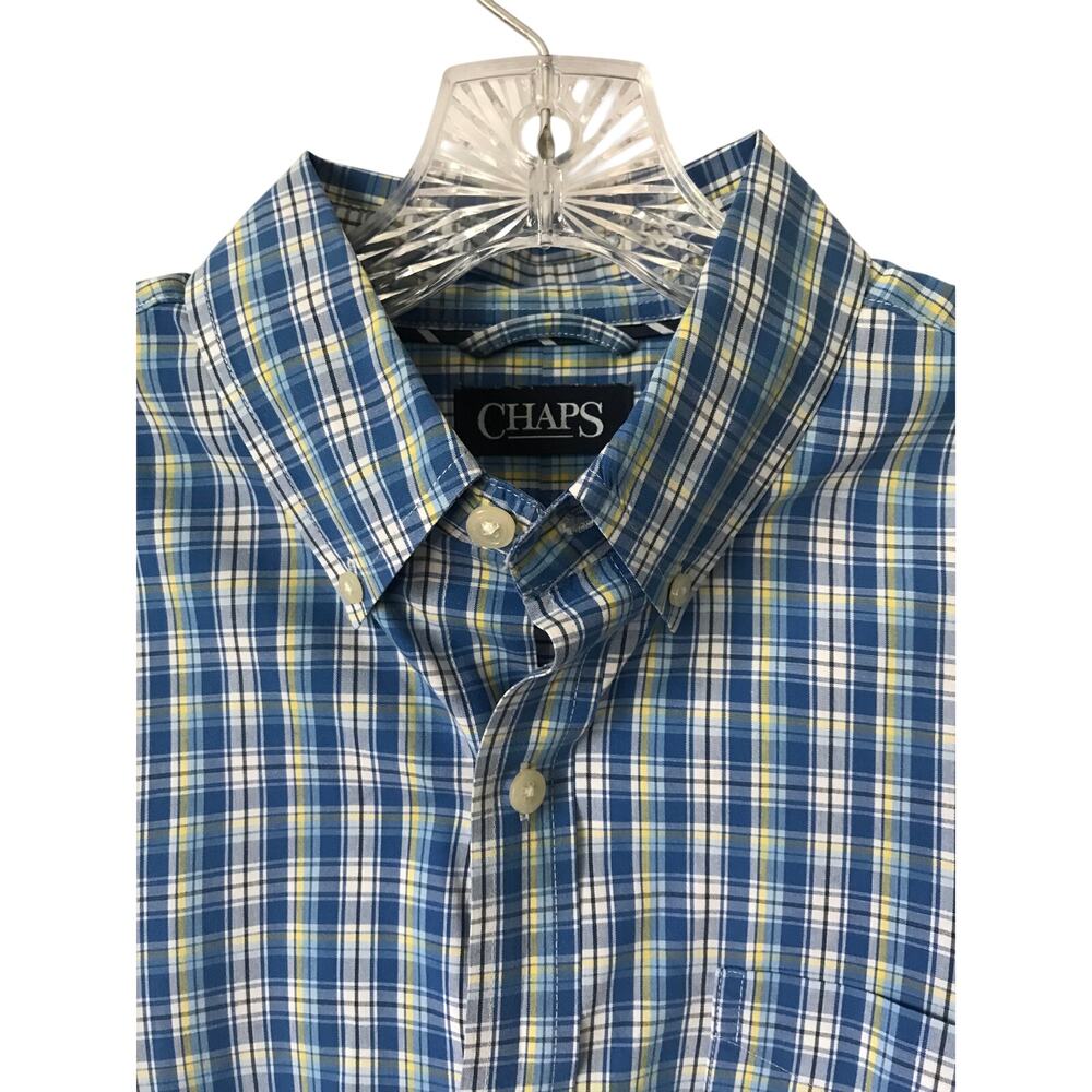 Chaps Shirt Mens Plaid Long Sleeve Button Down Blue White Yellow Size Medium